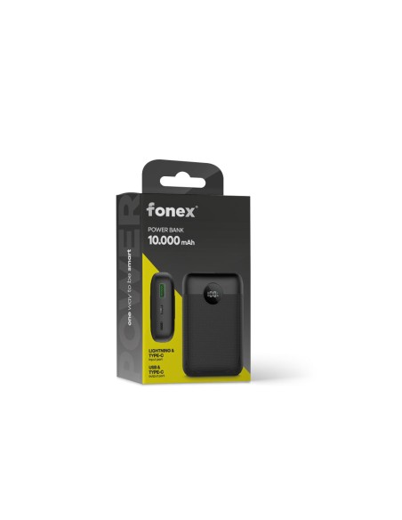 Fonex power bank carica rapida da 10.000 mAh con display | Nero