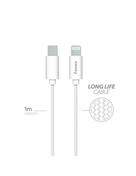 Fonex cavo carica e dati 20W ultra resistente Type-C to lightning | 1 m | Bianco
