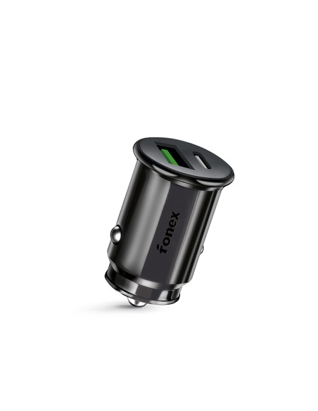 Fonex caricatore da auto 36W con porta USB + Type-C (PD) | Nero