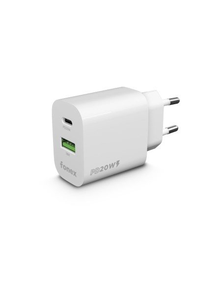 Fonex caricatore da rete 20W con porta USB + Type-C (PD) | Bianco
